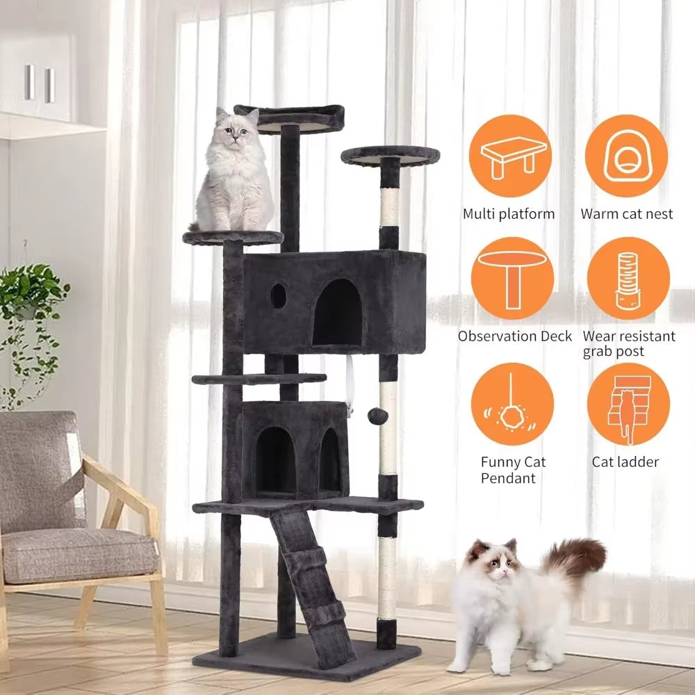 70In Cat Tree Tower, Multi-Level Furniture Activity Center with Grab Post, Vertical House Apartment, Cat Pet Game House