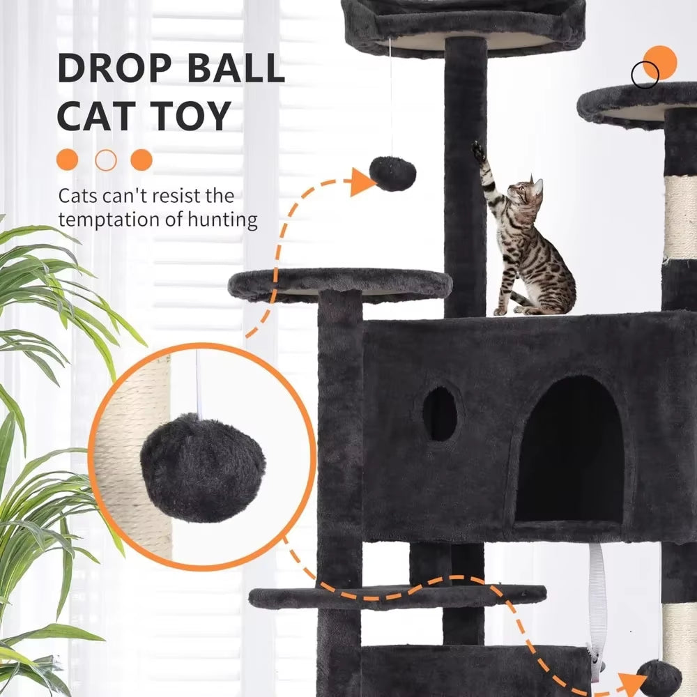 70In Cat Tree Tower, Multi-Level Furniture Activity Center with Grab Post, Vertical House Apartment, Cat Pet Game House