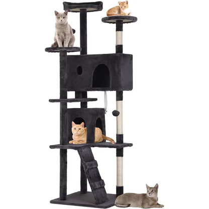 70In Cat Tree Tower, Multi-Level Furniture Activity Center with Grab Post, Vertical House Apartment, Cat Pet Game House