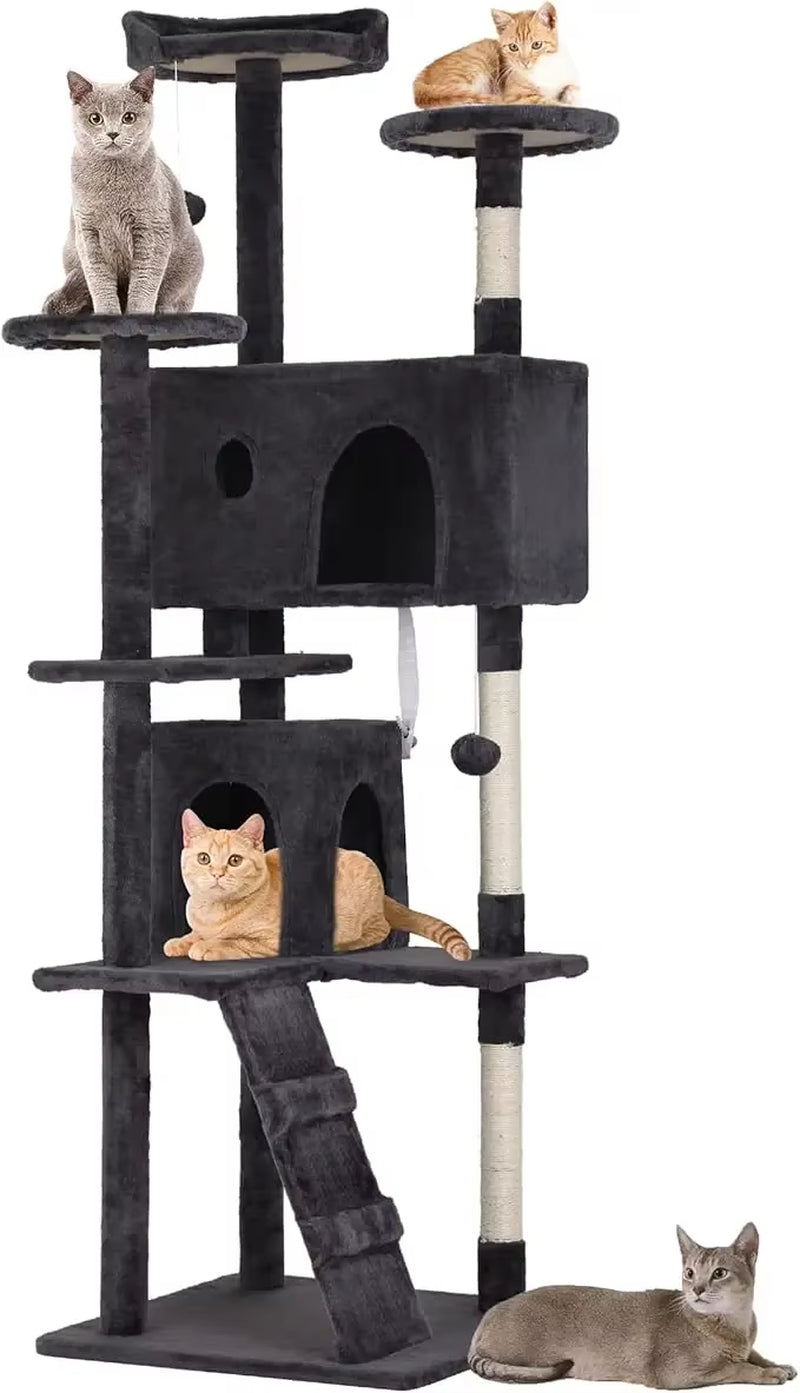 70In Cat Tree Tower, Multi-Level Furniture Activity Center with Grab Post, Vertical House Apartment, Cat Pet Game House
